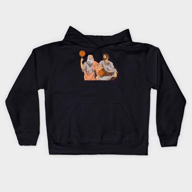 Plato And Aristotle Playing Basketball Kids Hoodie by maxdax